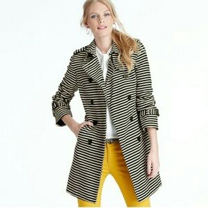 LOFT Black and White Striped Trench Coat